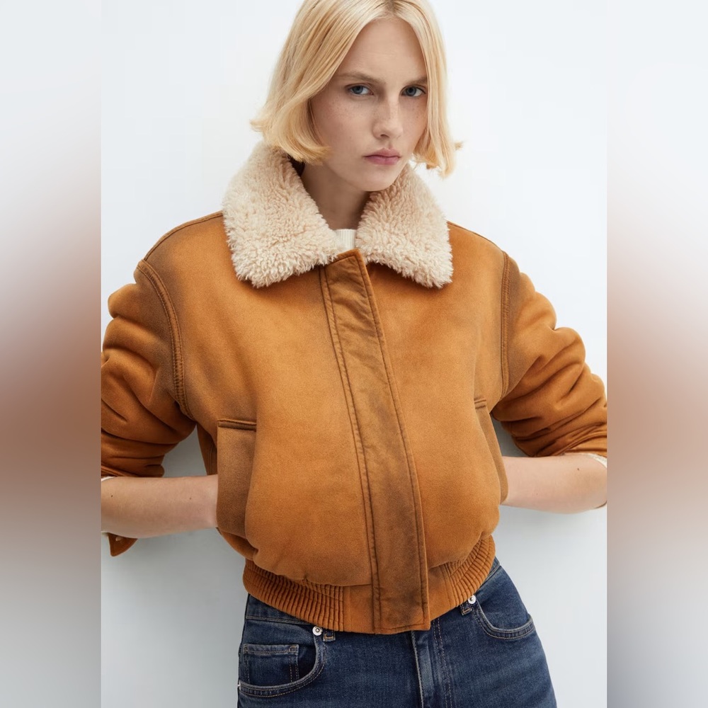 Mango Worn-Effect Shearling Jacket - image 5